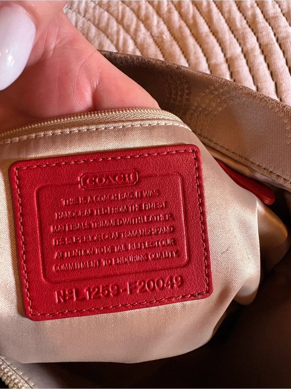 Coach Beige Signature Satchel with Orange Leather Trim